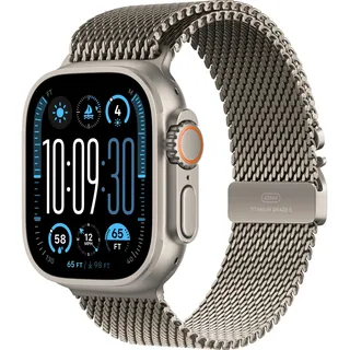 GPS + Cellular 49 mm Titangehäuse natur, Milanaise Armband natur S