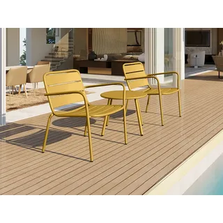 Garten-Sitzgruppe: 2 niedrige, stapelbare Sessel + Beistelltisch - Metall - Senfgelb - MIRMANDE von MYLIA