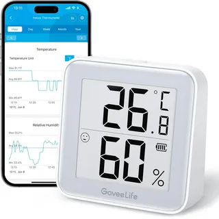 goveelife Bluetooth Thermometer Hygrometer H5105, Innenraumtemperatur-Feuchtigkeitssensor mit Ele Ink Display, 1 Jahr austauschbare Betterie, 2 Jahre kostenlose Datenspeicherung Export, 1Pack.