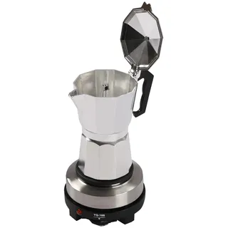 NiuLifeya Espressomaschine mit elektrischer Heizplatte, 500W Espressokocher, Espressomaschinen aus Aluminium, Mokkakanne für Gasherd, Elektroherd, Keramikherd und Campingkocher, 3 Tassen