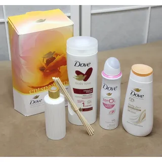 Dove Geschenkset Entspannend Duschcreme, Deodorant, Body Lotion Duft-Diffuser (225 ml + 150 ml + 400 ml)
