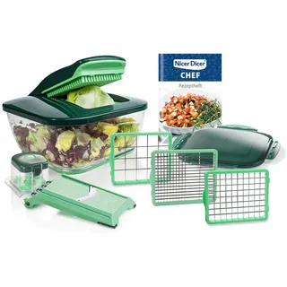 Genius Nicer Dicer Chef Gemüseschneider Gemüsehobel 10.tlg, Küche Helfer als Zwiebelschneider, Salatschneider, Würfelschneider Pommesschneider Wellenschneider, Multizerkleiner Obst Gemüse mit Rezept