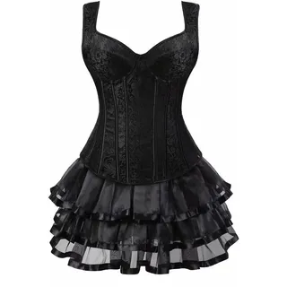 jutrisujo korsett Vollbrust bustier corsage kleid rock Corsagenkleid mit träger elegant Große Größe Halloween fasching schwarz damen - XXL