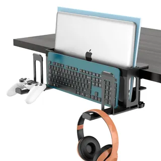 ROLIZOE 6 In 1 Laptop Halterung Schreibtisch mit Haken Verstellbare Schreibtisch Seitenaufbewahrung, Vertikal Laptop Ständer Klemmregal Schreibtisch Organizer Ohne Bohrer für Schreibtischzubehör