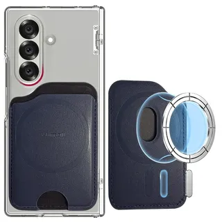 Miimall Kompatibel mit Samsung Galaxy Z Fold 7 Magnet Wallet, [Haltet 2-3 Karten] Dünn Leder Kartenhalter Handy Magnetisch Wallet für Samsung S26 S25 S24 FE/Plus/Ultra/iPhone 17 16 15 Serie-Blau