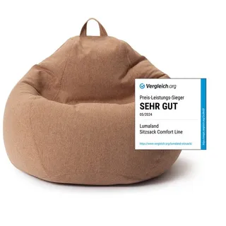Lumaland Sitzsack Comfort Line | Indoor Beanbag 80x90x50cm mit mehr als 1,5 Mio. anpassbaren EPS-Perlen | Weiches & Komfortables Bodenkissen | Sessel für Kinder & Erwachsene | 185 L Volumen [Braun]