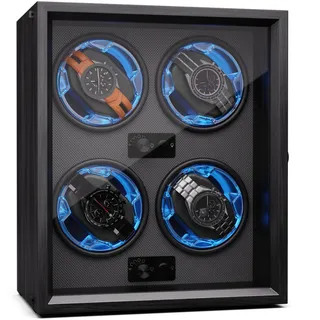 Klarstein Uhrenbeweger für Automatikuhren, Automatik-Uhrenbeweger für 4 Uhren mit Acryl-Tür, Automatischer Blaue LEDs, Watch Winder mit 4 TPD Einstellungen