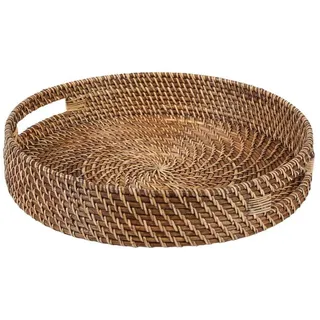 Casa Moro Dekotablett aus Rattan (1 St., 1 Tablett, Ø 39 cm), Handgeflochtenes Rattan, zwei Griffe und erhöhter Rand beige|braun Ø 39 cm x 39 cm x 7 cm x 39 cm