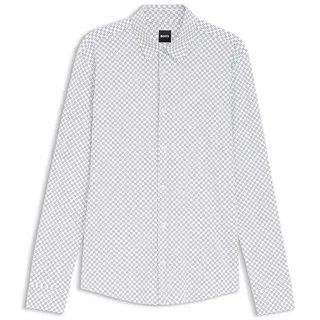 Boss Slim Fit Freizeithemd mit Allover-Muster Modell 'P-ROAN-K-F-261', Weiss, M