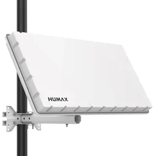 Sky Vision HUMAX Flat H39D SAT Flachantenne Satellitenschüssel für 1 Teilnehmer mit Single-LNB, Halterung für Wand oder Mast, Vergleichbar mit 60 cm SAT Schüssel, Weiß