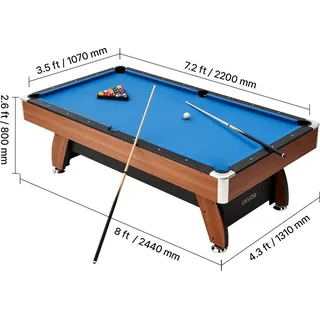 Vevor Billardtisch 244 cm mit Holzoberfläche, moderner Spieltisch mit verstellbaren Füßen, komplettes Set inkl. Bällen/Queues/Ständer/Kreide/Bürste, für Spielzimmer Freizeiträume Blau