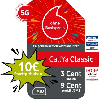 Vodafone Prepaid CallYa Classic 10 EUR Startguthaben I ohne Vertrag | 5G-Netz | 9 Ct. pro Min/SMS