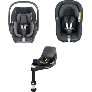 Maxi-Cosi FamilyFix 360 i-Size Basis, Pebble 360 i-Size Babyschale, Pearl 360 i-Size Kleinkindautositz Bundle - FlexiSpin-Drehung, Click & Go Installation, 0-4 Jahre, 40-105 cm, Graphite