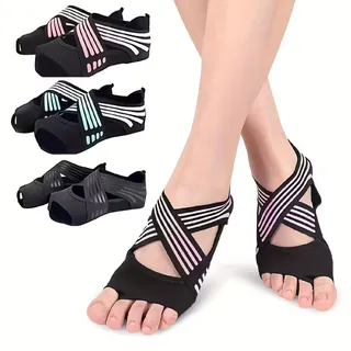 COOL-i Zehenlose Yoga & Pilates Socken rutschfest, atmungsaktiv mit Kreuzriemen, für Damen 1 Pc