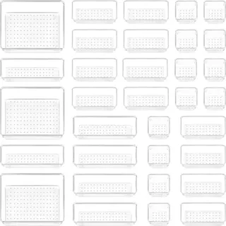 Vtopmart 37 Stücke Schubladen Ordnungssystem mit 4 Größen, Schubladen Organizer, Klar Kunststoff, Schminktisch, Einsetzbar für Makeup, Küchen, Bad, Büro