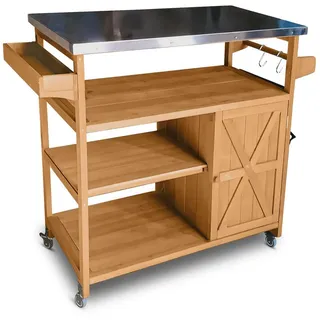 Coemo Servierwagen James aus Holz Kücheninsel/-wagen Tischplatte Edelstahl und Rollen | braun
