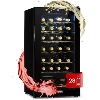 Klarstein Weinkühlschrank, 1 Zonen Getränkekühlschrank Klein, Kleiner Weinschrank 74L, Wein-Kühlschrank Klein mit Glastür, Indoor/Outdoor Flaschenkühlschrank, Wine Fridge 5-18°C, 28 Flaschen