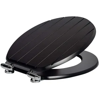 Harbour Housewares Toilettensitz mit Absenkautomatik - Schwarz - 1 Stück - ovaler Toilettensitz aus Holz, antibakterieller Toilettensitz mit universellen Chromscharnieren, Befestigungen und Beschlägen