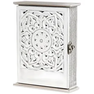 Zuxbolf Schlüsselkasten Holz Schlüsselbox mit 6 Schlüsselhaken Schlüsselschrank Vintage Schlüsselhalter Weiß Schlüsselbrett Schlüsselaufbewahrung mit Wand- und Tischmontage für Eingang Flur Büro