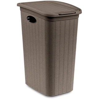 Wäschekorb 36 Liter schmal taupe - Rattanoptik mit Deckel - Wäschesammler mit Löcher 39x29x54cm Wäschebox Wäschesortierer Haushaltskorb Korb Haushalt Kunststoff Wäschetruhe Wäschetonne Wäschesack