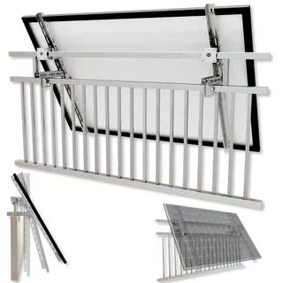 KDR Halterung Balkonkraftwerk Edelstahl – Solarmodul-Halter für Balkon-Geländer rund & eckig – ohne Bohren – verstellbare Befestigung für Photovoltaik bis 2 m2 – 3 Neigungswinkel (0% MwSt.)