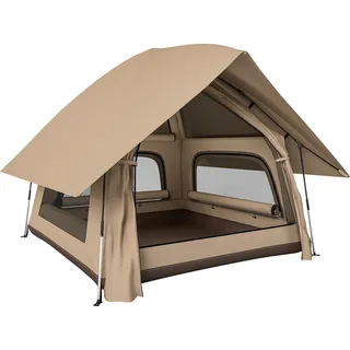 Outsunny Instant-Pop-Up-Zelt mit Regenschutz, Outdoor Familienzelt für 2-3 Personen wasserdicht Kuppelzelt mit Bodenplane 4 Fenster Tragetasche Khaki   Aosom