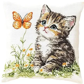 WallustrioaW Schmetterling Wildblumen Knüpfkissen Set,Tier eine süße Katze,Knüpfkissen Set für Anfänger Erwachsene oder Kinder zum Selber Knüpfen,DIY Knüpfteppich Knüpfpackung,43x43cm