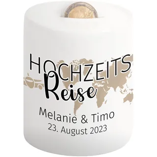 Hochzeitsgeschenke für Brautpaar – Spardose „Hochzeits-Reise“ personalisiert mit Namen und Datum - Verpackung Geldgeschenk Hochzeit Geld-Geschenk - Hochzeitstag Sparschwein