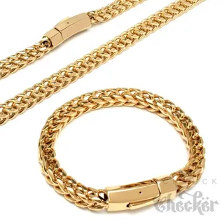 XL Fuchsschwanzkette und Armband Set aus Edelstahl dicke gold Halskette Geschenk