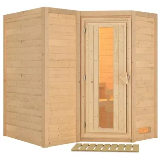 Karibu Sahib 1-Sauna 40mm-Fronteinstieg -Exklusivoptik-Ohne Ofen-ohne Dachkranz- Energiesparende Saunatür
