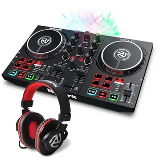 Numark Party Paket - Party Mix II DJ Controller Pult mit 2 Decks, eingebauten DJ-Lichtern & DJ-Mixer und HF175 Kopfhörer im geschlossenem Design, 40mm Treiber, hochqualitativen Ohrmuscheln
