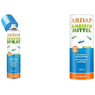 ARDAP Repell Ameisenspray 400ml - Ameisenspray außen & gegen Ameisen im Haus - Mittel gegen Ameisen - Ameisenmittel + ARDAP Repell Ameisenmittel 500g - Ameisenpulver - Ameisenstreumittel (PT19)