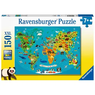 Ravensburger Kinderpuzzle - Tierische Weltkarte 150 Teile Puzzle für Kinder ab 7 Jahren