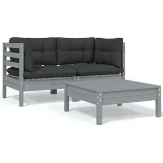 vidaXL Garten-Lounge-Set 3-tlg. grau Kiefer Massivholz