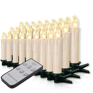 Forever Speed 20-60er Weinachten LED Kerzen Weihnachtsbeleuchtung Lichterkette Kerzen kabellos Weihnachtskerzen Weihnachtsbaum Kerzen mit Fernbedienung kabellos Baumkerzen(milchweisse Hülle, 30er)