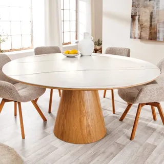 riess-ambiente Runder Esstisch UNIQUE 120cm weiß natur Eichenholz Keramik Marmor Säulenfuß - Weiß