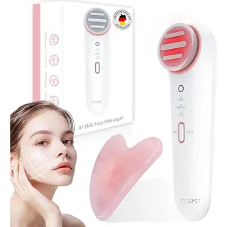 FOSMET Gesichtsmassagegerät Gesichtsmassagegerät gegen Falten – 6-in-1 Anti-Aging Gerät, Für das Gesicht- und Halsbereich, Multifunktionales Gesichtspflegegerät mit EMS, LED &RF weiß