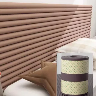 Wandkissen Wandpolster Bett 200cm, Wandpolster Kinderzimmer, Polsterpaneel Wand, Antikollision/Isolierung, Wandpolster Selbstklebend Wandschutz Bett für Kinder, Brown, 20x200 cm