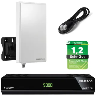 Telestar DVB-T2 Receiver + 3 Monate Freenet GRATIS + DVB-T Außenantenne + netshop 25 HDMI Kabel, HDTV, HD USB Mediaplayer, netshop 25 Angebot Bundle
