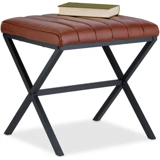 Relaxdays Sitzhocker, gepolstert, Kunstleder, Metall, Modernes Design, Fußablage HxBxT: 46 x 47 x 42 cm, schwarz/braun