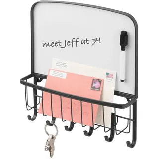 mDesign Briefablage und Schlüsselleiste - für die Aufbewahrung von Schlüssel, Briefe, Prospekte - mit weißer Tafel und Stift - Schlüsselbrett mit Ablage - mattschwarz
