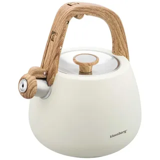 Klausberg Stahl-Wasserkessel Flötenkessel Teekessel Kessel 2,5L Induktion (Creme)
