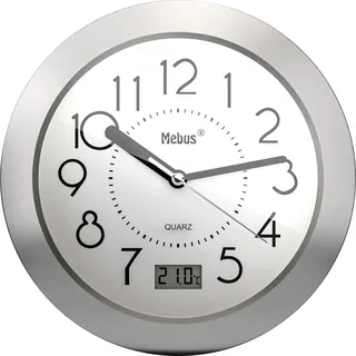 MEBUS Quarz Badezimmeruhr 41964  silber