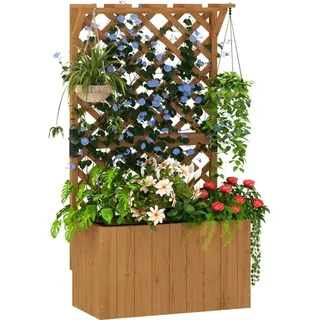 Outsunny - Hochbeet Pflanzkasten Mit Rankgitter Dach Spalier Pflanzkübel Blumenkasten Holz, Gartenspalier 64 X 33 X 122cm Für Garten Balkon Terrasse, Blumenkübel Für Kletterpflanzen Korbpflanzen, Blumen