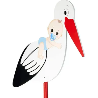 Brubaker Großer Storch aus Holz mit Baby Blau - Klapperstorch zum Stecken für Innen und Außen | Geburt Babystorch für Jungs - Geburtsgeschenk 1...