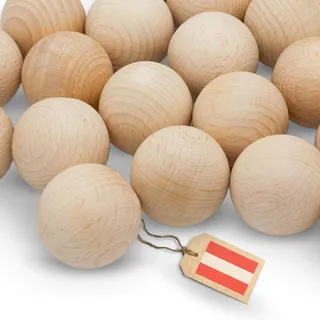 EV® Holzkugeln ohne Loch - 6 Stück 60mm Durchmesser - Made in Austria - Große Holzperlen ohne Bohrung, Gedrechselt aus Hochwertigem Buchenholz