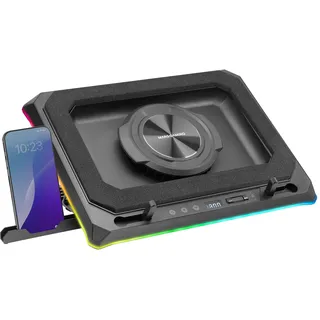 Mars Gaming MNBC-Ultra, Kühlbasis und Ständer, 140mm Lüfter, CoolCore Airflow Technologie, RGB Chroma, 5 Positionen, Kompatibel mit Laptops bis 18”, Smartphone-Halterung, 4X USB-A, Schwarz