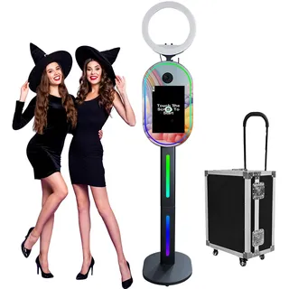 WideMeet Tragbare Kamera Photo Booth mit 15,6 Zoll Touchscreen Selfie Photobooth DSLR Photo Booth Maschine für Hochzeiten Partys Events (Schwarze Maschine, Spiegel Photobooth Maschine)