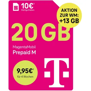 Telekom MagentaMobil Prepaid M mit 33 GB Highspeed-Volumen | 5G/LTE Max & Allnet Flat in alle dt. Netze | unverbrauchtes Datenvolumen weiter nutzen | EU Roaming & Hotspot Flat | 10 EUR Startguthaben