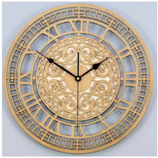 ORNAMENTI Wanduhr Grosse, vintage Wanduhr, Ornament, holz, hingucker Wandhur, lautlos (Handmade, retro, ohne Ticken, Wanddeko, 3 Größen 40, 50, 60 cm) 50 cm